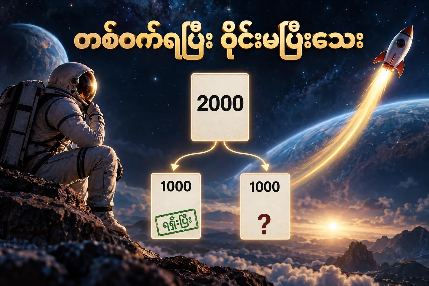 အာကာသ crash theme နှင့် လောင်းကြေးတစ်ခုကို တစ်ဝက်စီ ခွဲထားပုံ