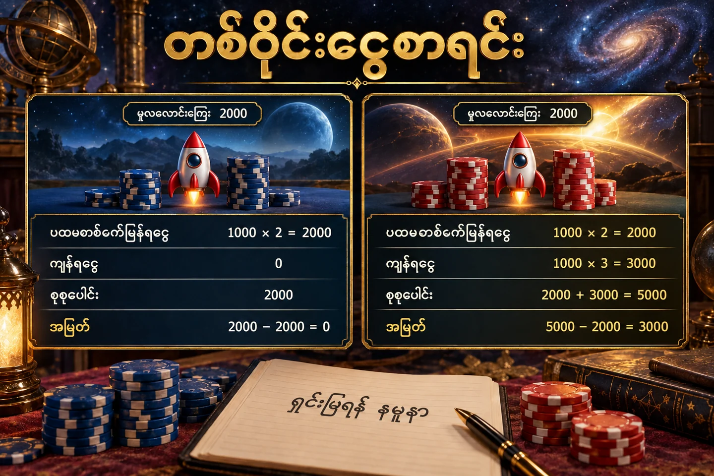 လောင်းကြေးတစ်ဝက်ရပြီး ကျန်တစ်ဝက်အဖြေကွာသော ဝိုင်းငွေစာရင်း